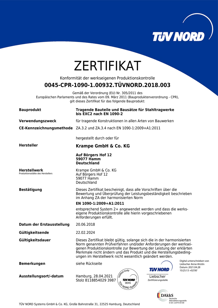 Zertifikate » Krampe GmbH & Co. KG, Hamm  Fördertechnik,  Gewinnungstechnik, Maschinenbau